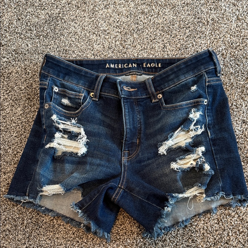 American Eagle Outfitters Ripped Jean Shorts - Dark Blue